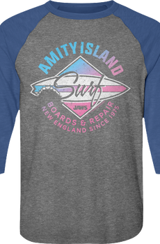 Amity Island Surf Board Repair Jaws Raglan Baseball Shirt
