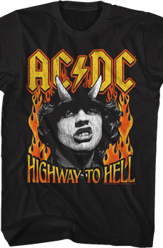 Angus Young Highway To Hell Flames ACDC Shirt