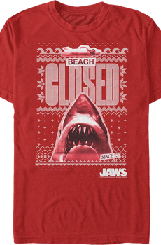 Beach Closed Faux Ugly Christmas Sweater Jaws T-Shirt