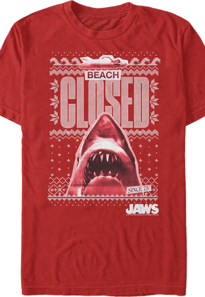 Beach Closed Faux Ugly Christmas Sweater Jaws T-Shirt