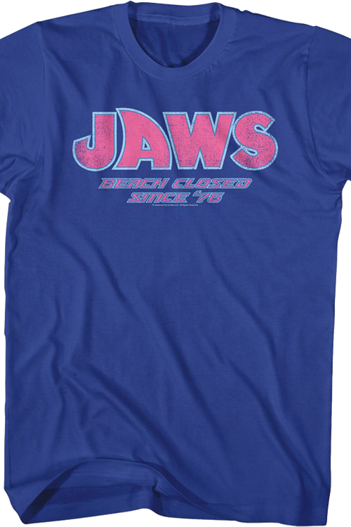 Beach Closed Since '75 Jaws T-Shirtmain product image
