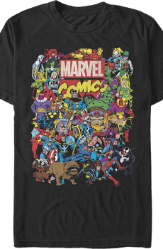 Black Greatest Characters Collage Marvel Comics T-Shirt