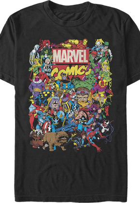 Black Greatest Characters Collage Marvel Comics T-Shirt
