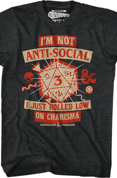 Black Heather Rolled Low On Charisma Dungeons & Dragons T-Shirt