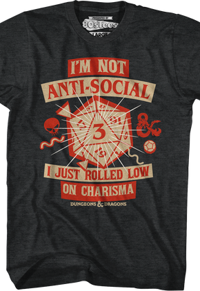 Black Heather Rolled Low On Charisma Dungeons & Dragons T-Shirt