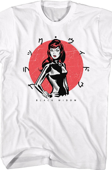 Black Widow Japanese Text Marvel Comics T-Shirt