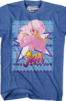 Blue Faux Knit Jem Christmas T-Shirt