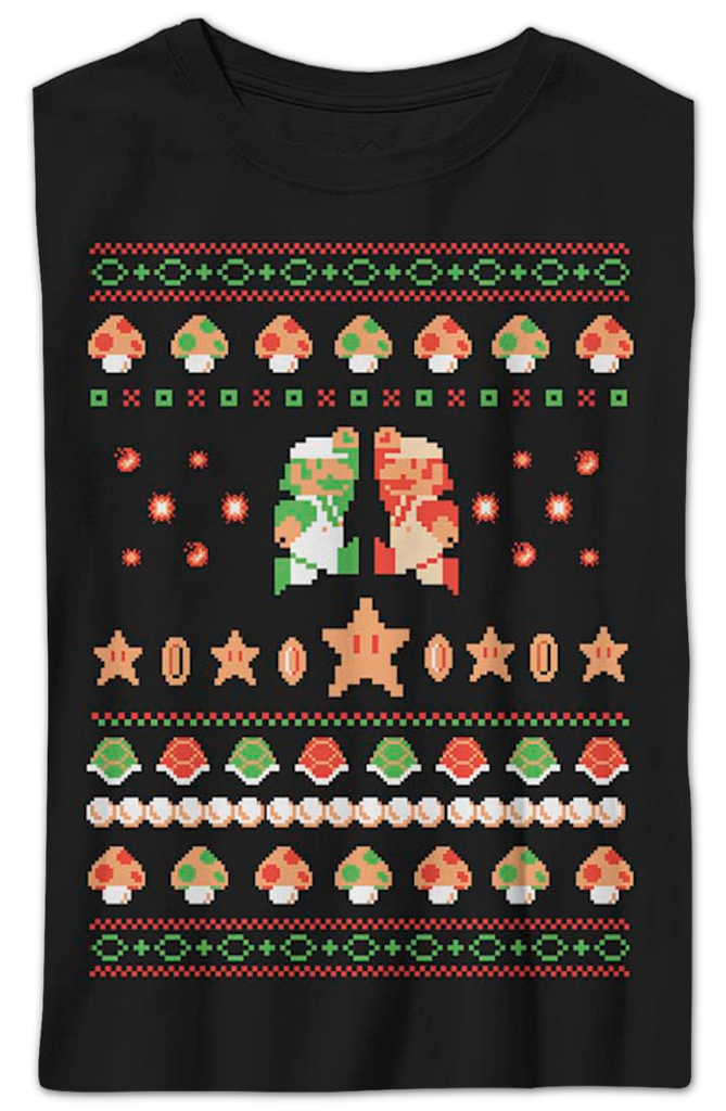 Boys Youth Luigi And Mario Faux Ugly Christmas Sweater Nintendo Shirt