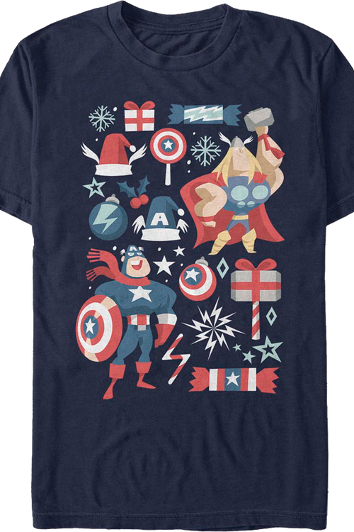 Captain America And Thor Marvel Comics Christmas T-Shirtmain product image