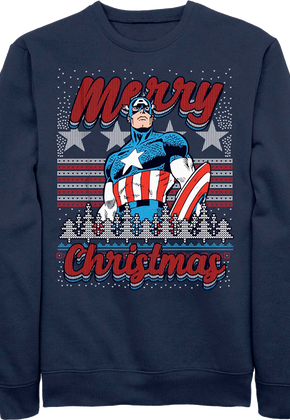 Captain America Merry Christmas Faux Ugly Sweater Marvel Comics Sweatshirt