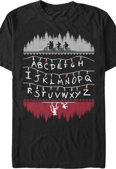 Faux Ugly Knit Christmas Lights Stranger Things T-Shirt