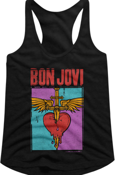 Ladies Distressed Logo Bon Jovi Racerback Tank Top