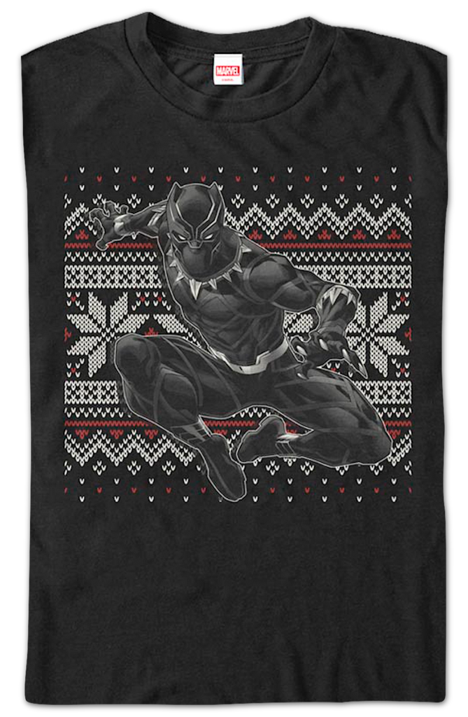 Faux Ugly Black Panther Christmas Sweater Marvel Comics T Shirt