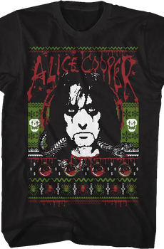 Faux Ugly Christmas Sweater Alice Cooper T-Shirt