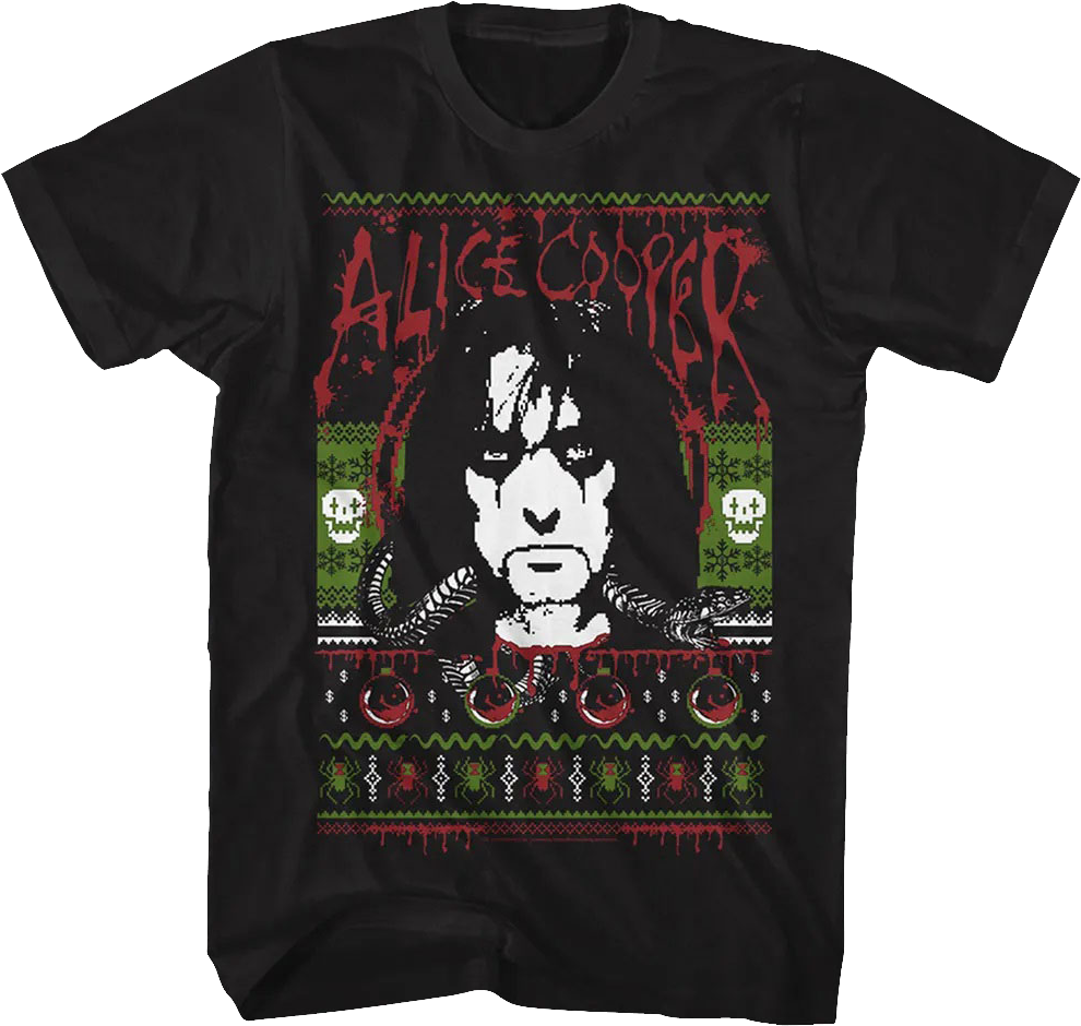Faux Ugly Christmas Sweater Alice Cooper T-Shirt