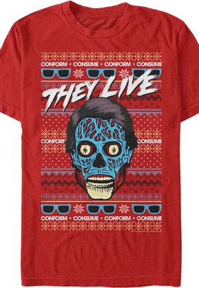 Faux Ugly Christmas Sweater They Live T-Shirt