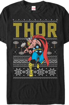 Faux Ugly Thor Christmas Sweater Marvel Comics T-Shirt