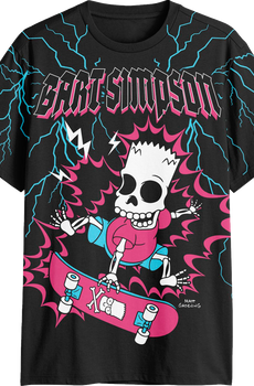 Front & Back Bart Skateboarding Cyber Sigilism Simpsons T-Shirt