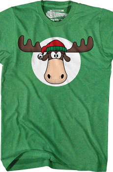 Green Moose Head With Santa Claus Hat Christmas Vacation T-Shirt