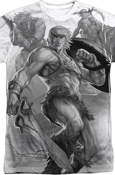 He-Man Black and White Collage Masters of the Universe T-Shirt