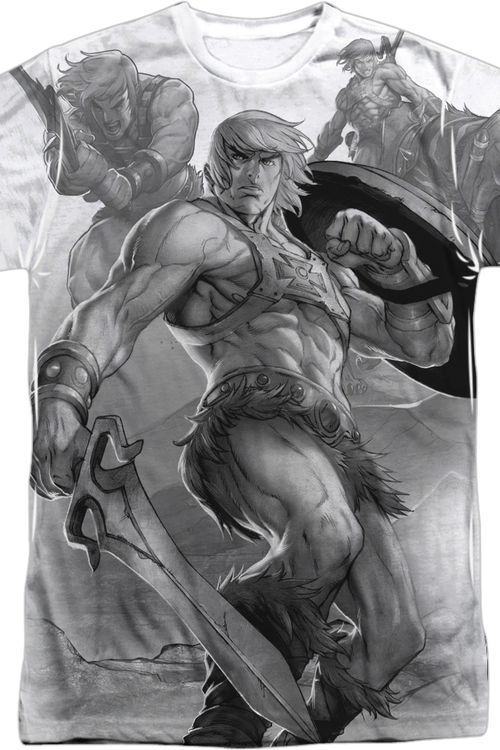 He-Man Black and White Collage Masters of the Universe T-Shirtmain product image