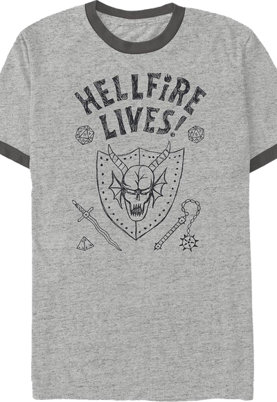 Hellfire Lives Stranger Things Ringer Shirt