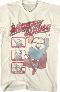Here I Come To Save The Day Collage Mighty Mouse T-Shirt