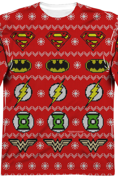 Justice League Sublimated Ugly Faux Christmas Sweater Long Sleeve Teemain product image