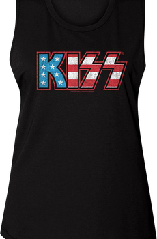 Ladies American Flag Logo KISS Muscle Tank Top