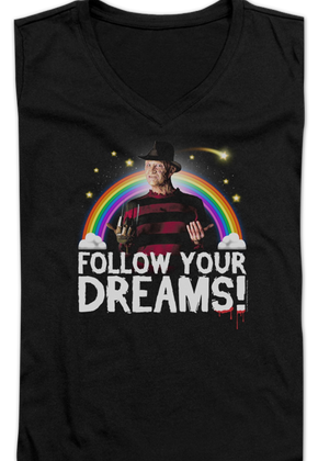 Ladies Follow Your Dreams Nightmare On Elm Street V-Neck Shirt