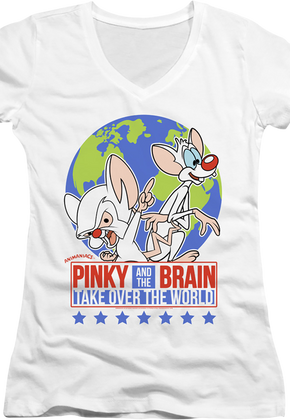 Ladies Pinky And The Brain Take Over The World Animaniacs V-Neck Shirt