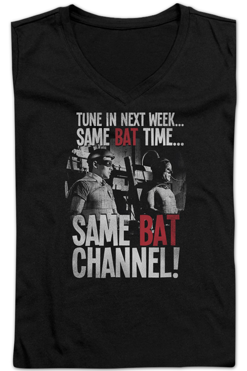 Ladies Same Bat Time Same Bat Channel Batman V-Neck Shirtmain product image