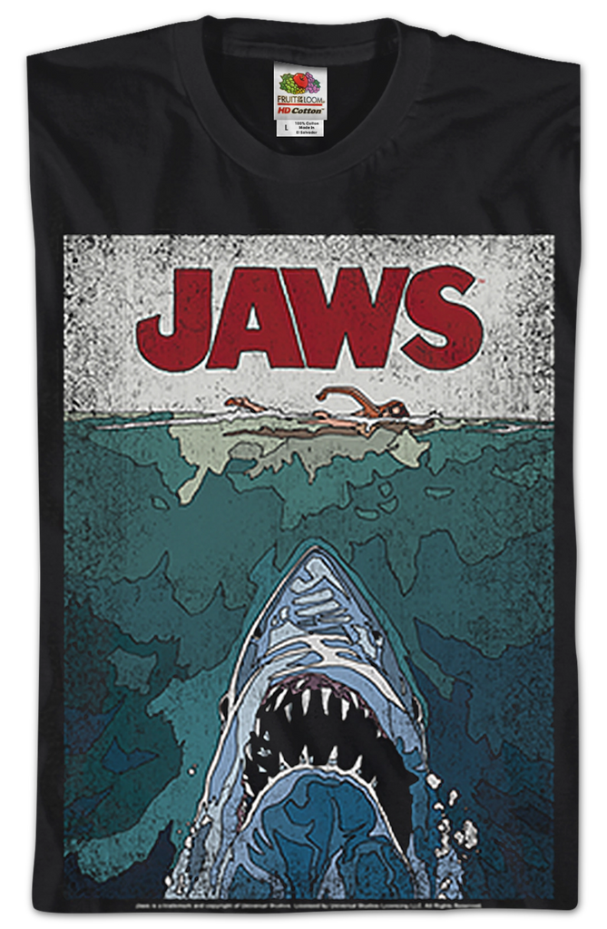 T-shirt Les Dents De La Mer (Jaws) - Poster Du Film - Taille Unisexe - Coton Gildan