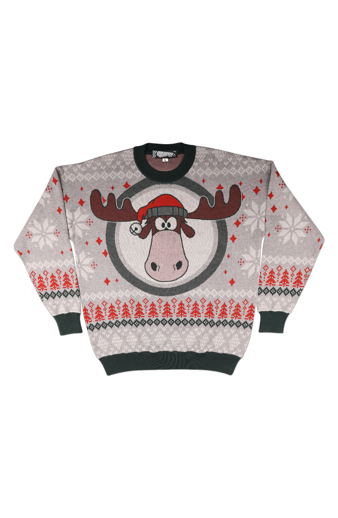 Moose Head With Santa Claus Hat Christmas Vacation Knitted Sweater