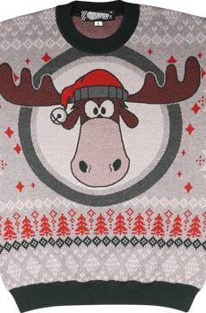 Moose Head With Santa Claus Hat Christmas Vacation Knitted Sweater