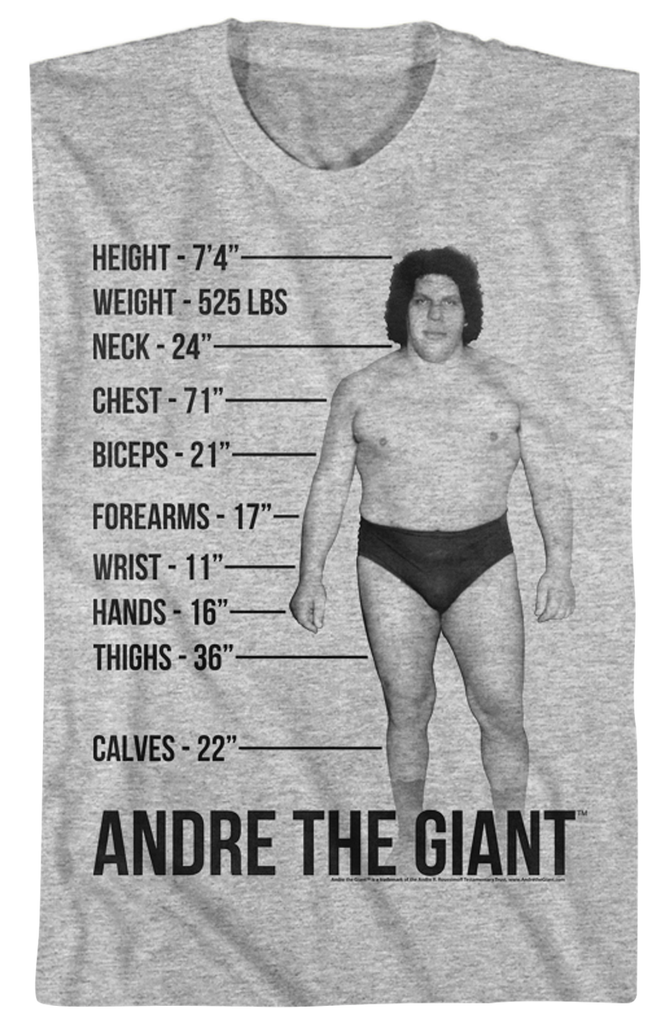 Measurements Andre The Giant T-Shirt: Andre The Giant Mens T-Shirt