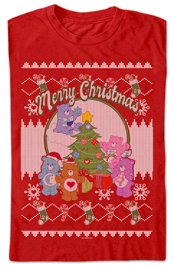 Merry Christmas Faux Ugly Sweater Care Bears T-Shirt