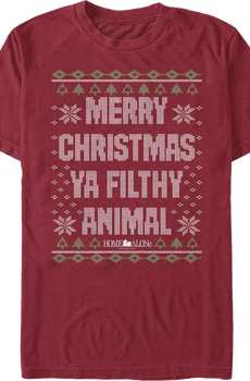 Merry Christmas Ya Filthy Animal Faux Knit Sweater Home Alone T-Shirt