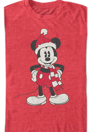 Mickey Mouse Scarf & Santa Claus Hat Disney T-Shirt