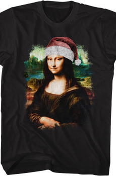 Mona Lisa In Santa Claus Hat Art Gallery T-Shirt