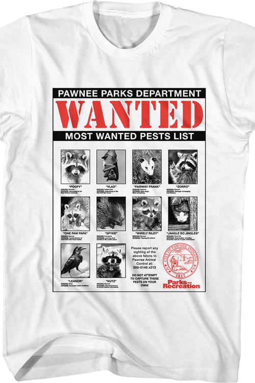 Most Wanted Pests List Parks and Recreation T-Shirtmain product image