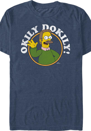 Navy Heather Ned Flanders Okily Dokily Simpsons T-Shirt