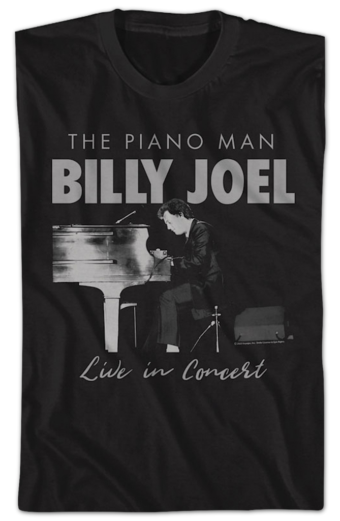 T-shirt Homme Billy Joel Piano Man - Officiel Licence, Logo Piano Man, Coton, Coupe Classique - Noir