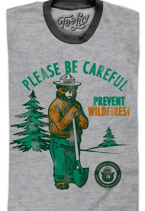 Please Be Careful Prevent Wildfires Smokey Bear Ringer Shirt