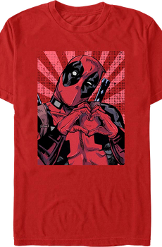 Red Deadpool Heart Hands Marvel Comics T-Shirt