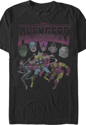 Retro Avengers Character Collage Marvel Comics T-Shirt