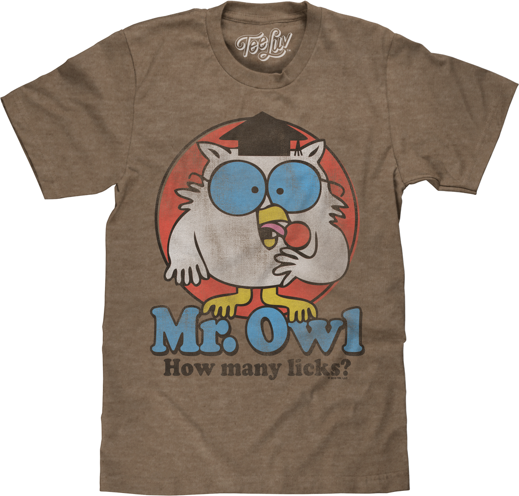 Retro Mr. Owl How Many Licks? Tootsie Pop T-Shirt, image size:1024x980