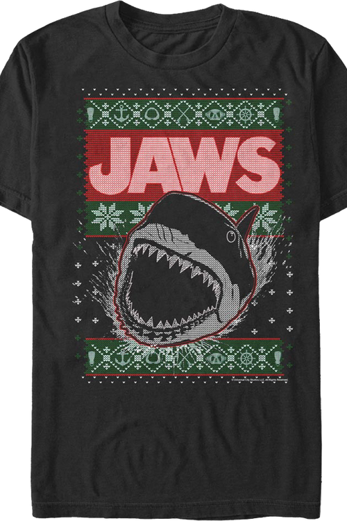 Shark Attack Faux Ugly Christmas Sweater Jaws T-Shirtmain product image