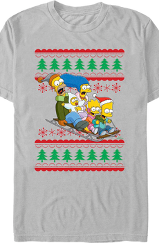 Sled Ride Faux Ugly Christmas Sweater Simpsons T-Shirt