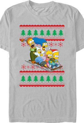 Sled Ride Faux Ugly Christmas Sweater Simpsons T-Shirt
